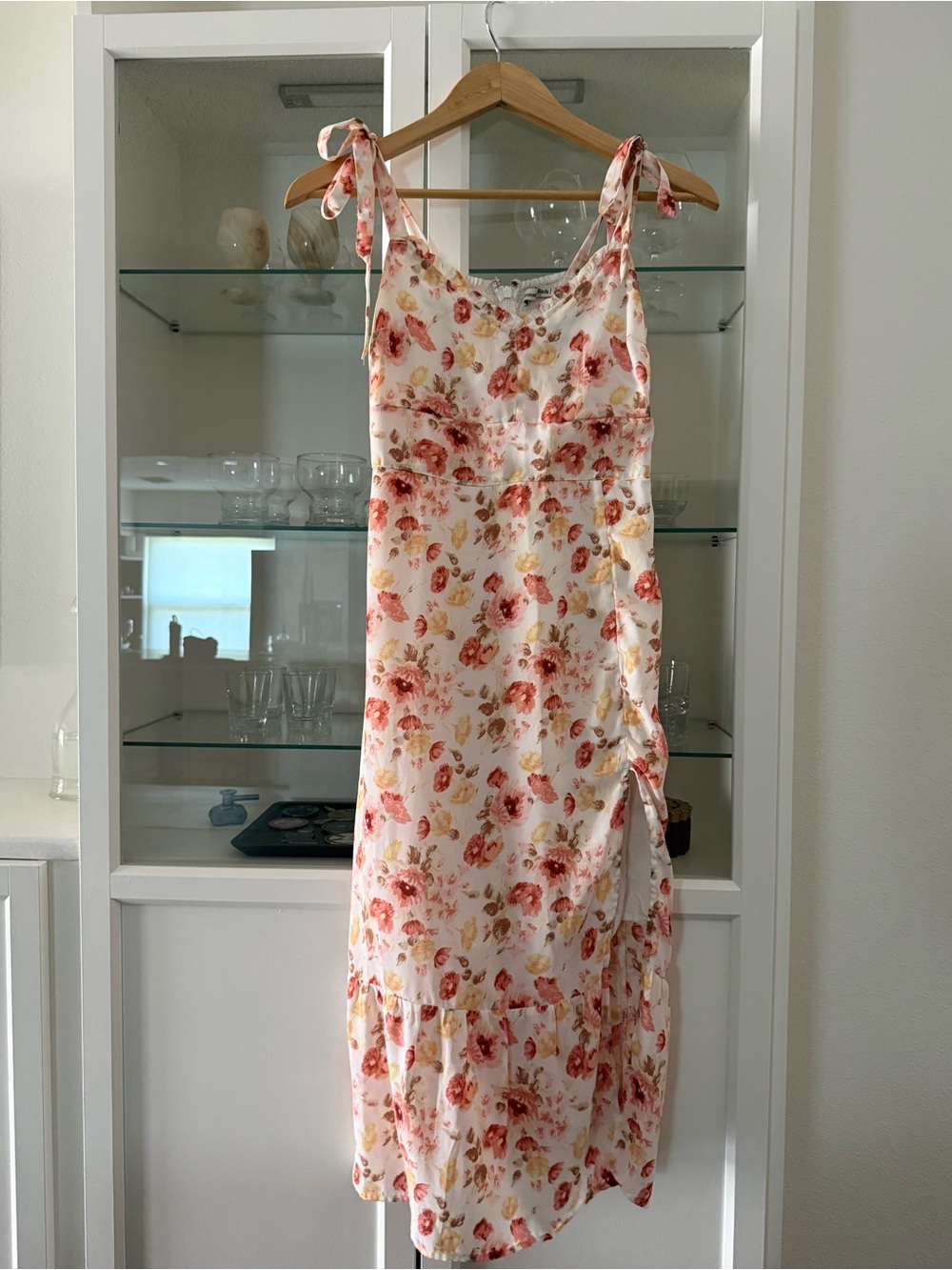 Abercrombie & Fitch White Midi Dress with Pink & Coral Floral Print